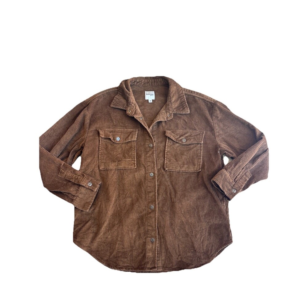 Kensie Jeans Brown cordouroy Button down shacket with Pockets Women's Size M - Picture 2 of 7